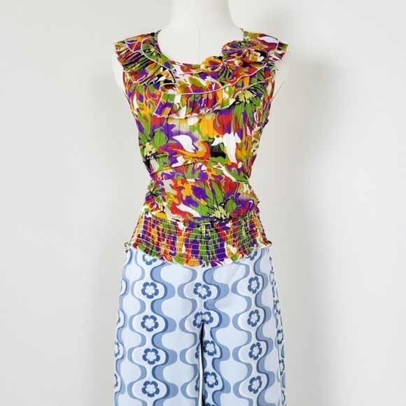 *Free with Purchase* Y2K Crinkle Tank Top Ruffle Colorful Floral Abstract - Picture 3 of 13